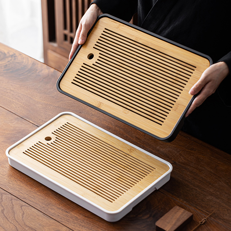 茶盘家用轻奢现代小型沥储水式茶台功夫茶具竹茶海简约干泡台托盘