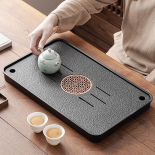 乌金石茶盘家用茶具托盘沥水小型轻奢现代干泡台小茶台蓄排水茶海