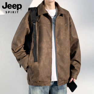 JEEP SPIRIT吉普夹克男春秋款美式复古皮衣男装休闲宽松男款外套
