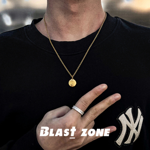 BLAST ZONE欧美金饼圆盘长款项链男士个性简约陈震同款不掉色吊坠