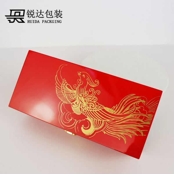 现货 大红色钢琴烤漆凤钗盒 喷漆三金首饰盒 发钗结婚首饰木盒