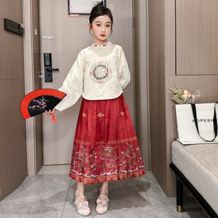 速发新中新汉服中大童春马面裙式款中国风洋气孩唐装裙演表子