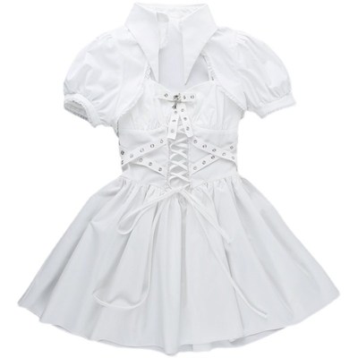 速发白色哥特lita仆连衣裙套装pl装亚文化罩衫洛丽塔亚裙