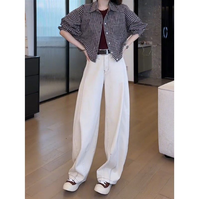 速发白色弯刀裤仔牛早4202秋年新款爆款阔腿裤窄版香蕉裤子,女装/女士精品,大码裤装,淘宝优惠券,粉丝福利购,淘宝优惠卷