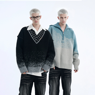 TIWILLTANG“矜典系列”新贵V领慵懒系针织氛围感御寒厚毛衣