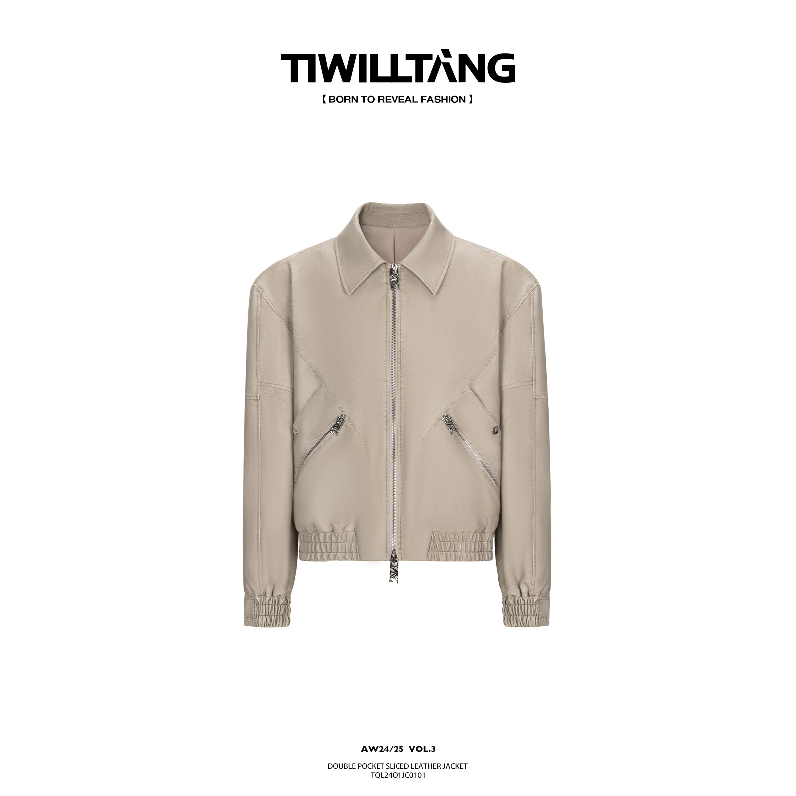 TIWILLTANG启世录“渐褪痕构”结构分割双口袋切片翻领皮夹克