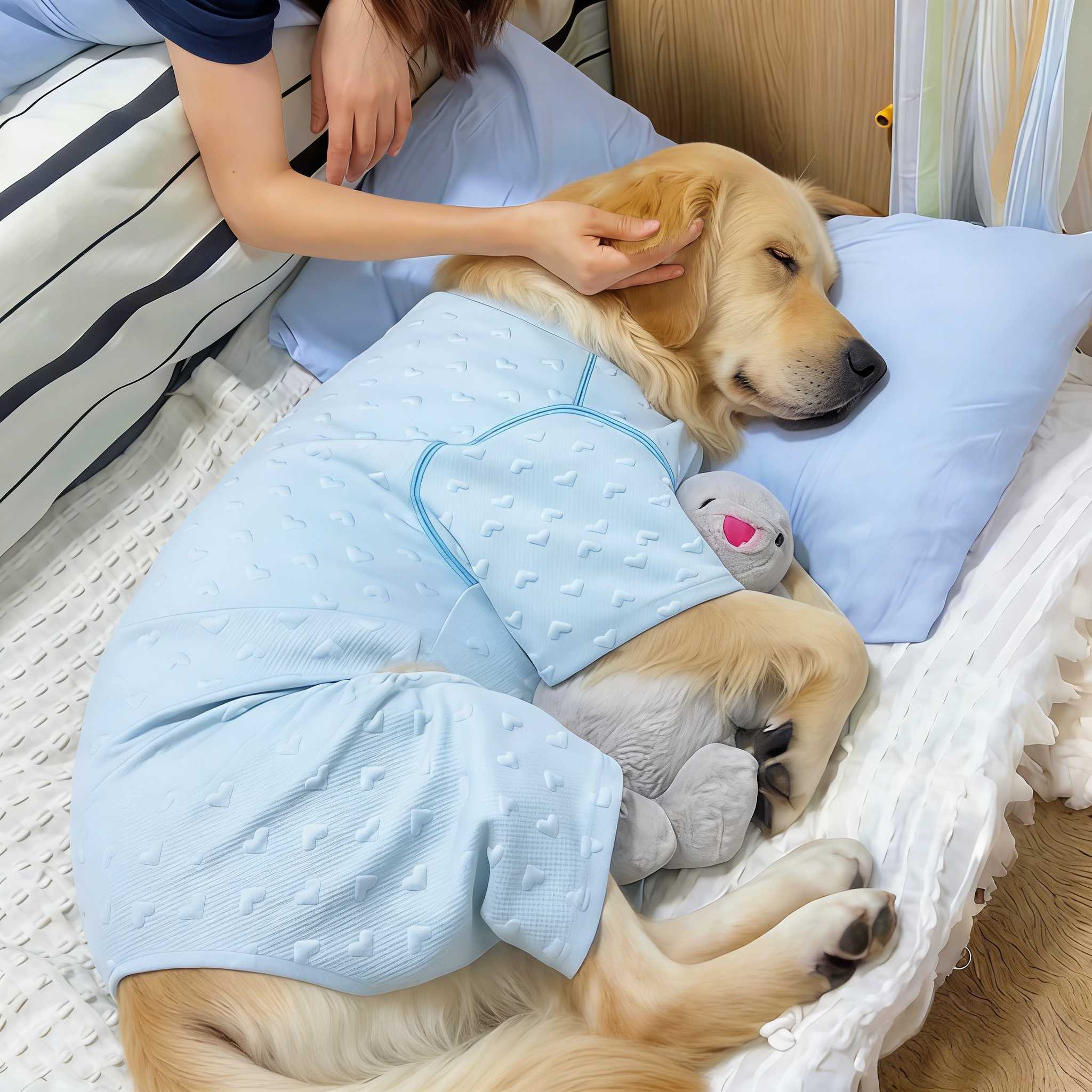 狗狗衣服中大型犬金毛爱心连体四脚衣防掉毛护脐睡衣家居服空调服