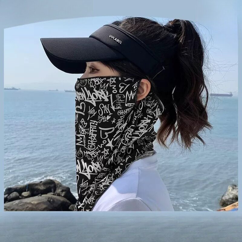 日本喵谷骑行防晒面纱男女夏天全脸透气防晒脖套冰袖面巾跑步冰丝