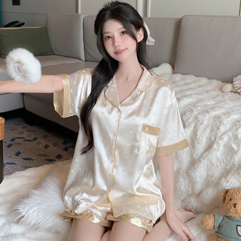 冰丝睡衣女款2026新款夏季短袖套装女夏天仿真丝绸甜美家居服薄款