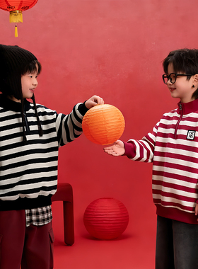 【天天yoko】【顾奈】儿童加绒条纹半拉链卫衣WY25506