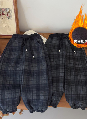 【玉米专享】【顾奈】儿童格子撞色加绒休闲裤卫裤KZ25632