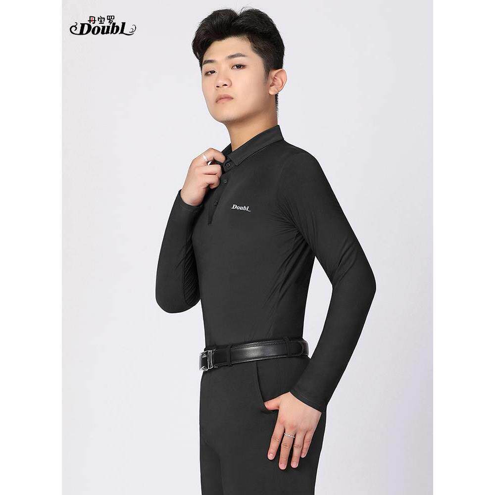 丹宝罗摩登舞上衣男士长袖秋冬帅气2024衬衣领百搭交谊舞服装上装