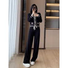 欧洲站秋冬2024新款女装轻奢高级感时尚休闲套装阔腿裤针织两件套