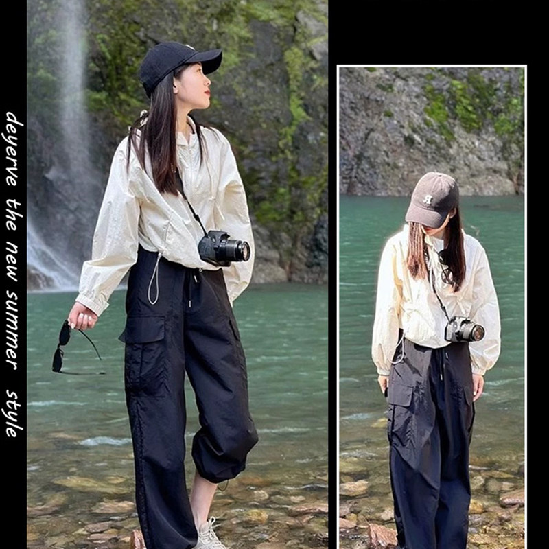 运动防晒套装女夏新款小个子显瘦洋气冲锋衣2025春工装风两件套装