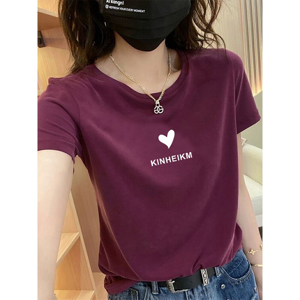 正肩纯棉短袖t恤女士夏季薄款韩版宽松大码休闲印花圆领半袖上衣