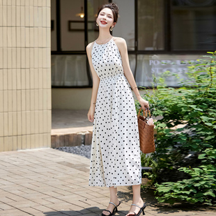 波点长裙女 法式 轻奢高级感挂脖连衣裙女 2024夏新款 海边度假无袖