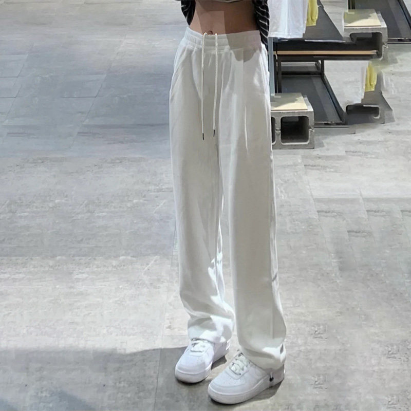 韩国新款春秋白色运动裤女夏季薄休闲宽松显瘦卫裤束脚直筒长裤潮