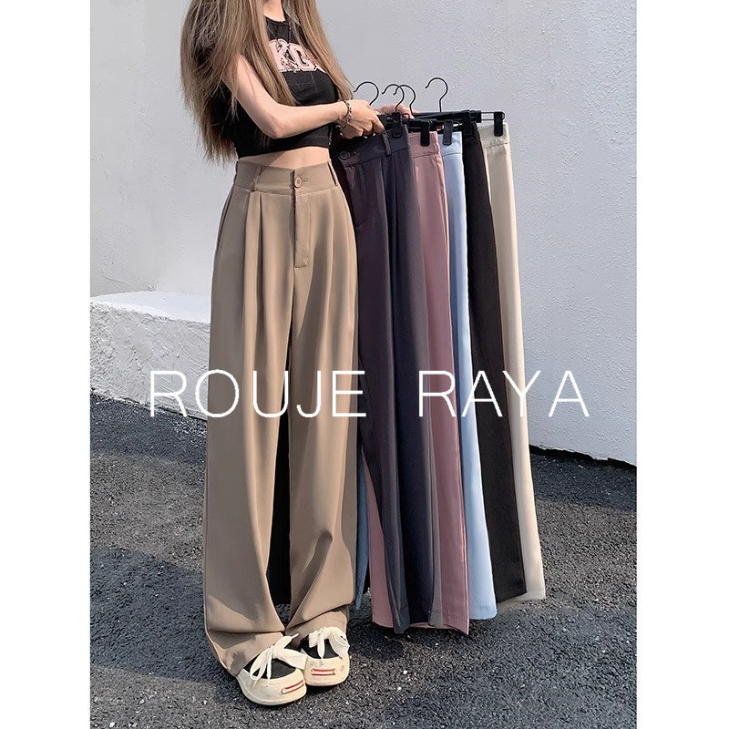 法国Rouje Raya法式松紧腰西装裤垂感裤子女新款高腰直筒阔腿裤夏