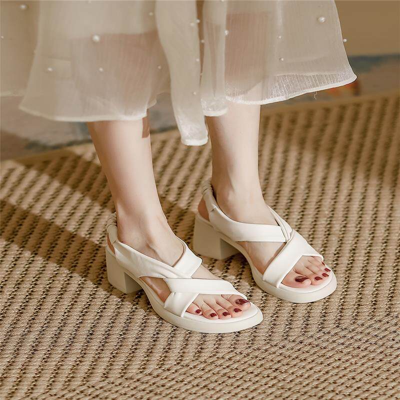 夏季真皮小个子厚底凉鞋女2025新款网红不累脚露趾高跟鞋罗马鞋女