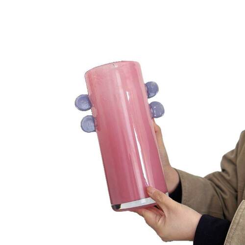 高颜值中古多巴胺玻璃花瓶双耳彩色花器水培高品质装饰摆件
