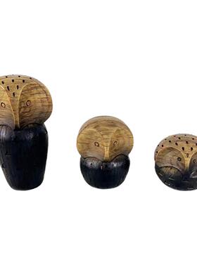 侘寂中古风抽象木纹猫头鹰摆件展厅民宿书房柜子新奇特装饰工艺品