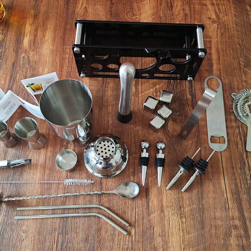 新款21件套不锈钢调酒器鸡尾酒套装冰粒白醒酒石亚克力架酒吧工具,餐饮具,酒具套件,淘宝优惠券,粉丝福利购,淘宝优惠卷