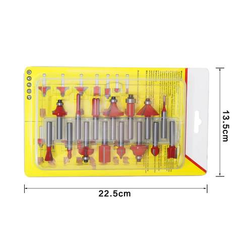 15件套1/4柄木工铣刀套装黄色木工雕刻机电木铣/修边机刀头套装