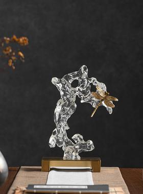 新中式透明太湖石假山摆件中古茶室禅意样板间软装创意饰品