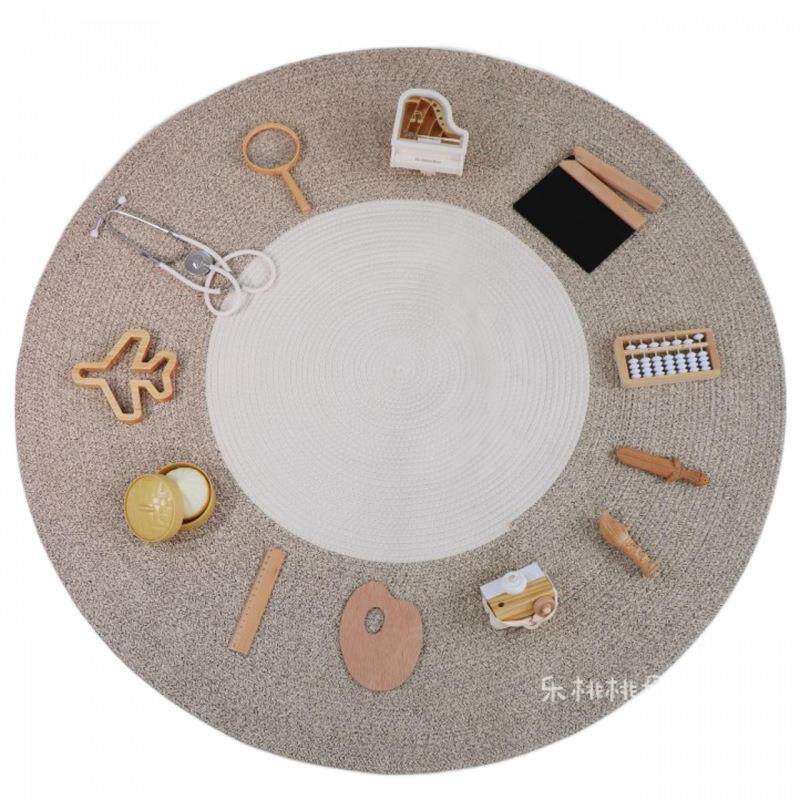 A5L抓周地毯一周岁生日布置道具男女宝宝爬行垫圆形棉线手工编织