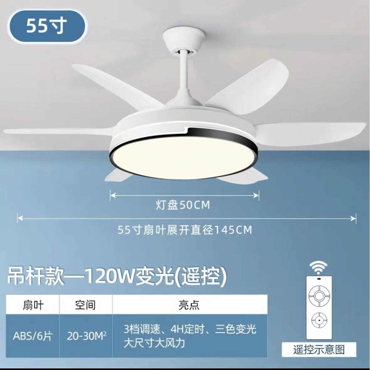 2024风扇灯吊扇灯家用一体吊灯客厅餐厅展厅六叶大尺寸变频电扇灯