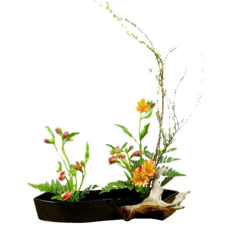 S形长花盆日式小原流插花器国产陶瓷花盆创意家居插花摆件简约