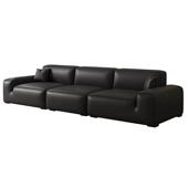 意式 极简客厅直排沙发小户型头层牛皮网红大黑牛沙发黑色现代简约