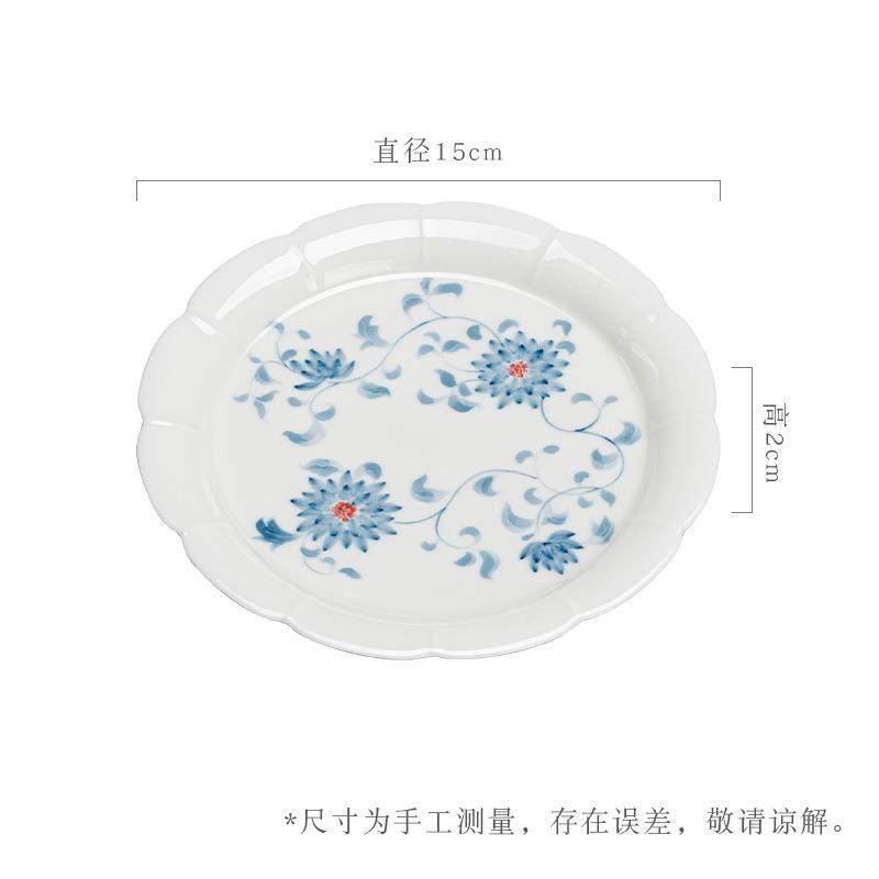 青花手绘缠枝莲纹壶承功夫茶具陶瓷花边圆盘茶道配件多用盘,餐饮具,整套茶具,淘宝优惠券,粉丝福利购,淘宝优惠卷