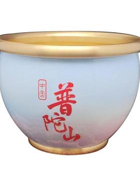 普陀山彩色铜缸金蝉聚宝盆摆件彩绘铜缸家居摆件铜盆客厅工艺品