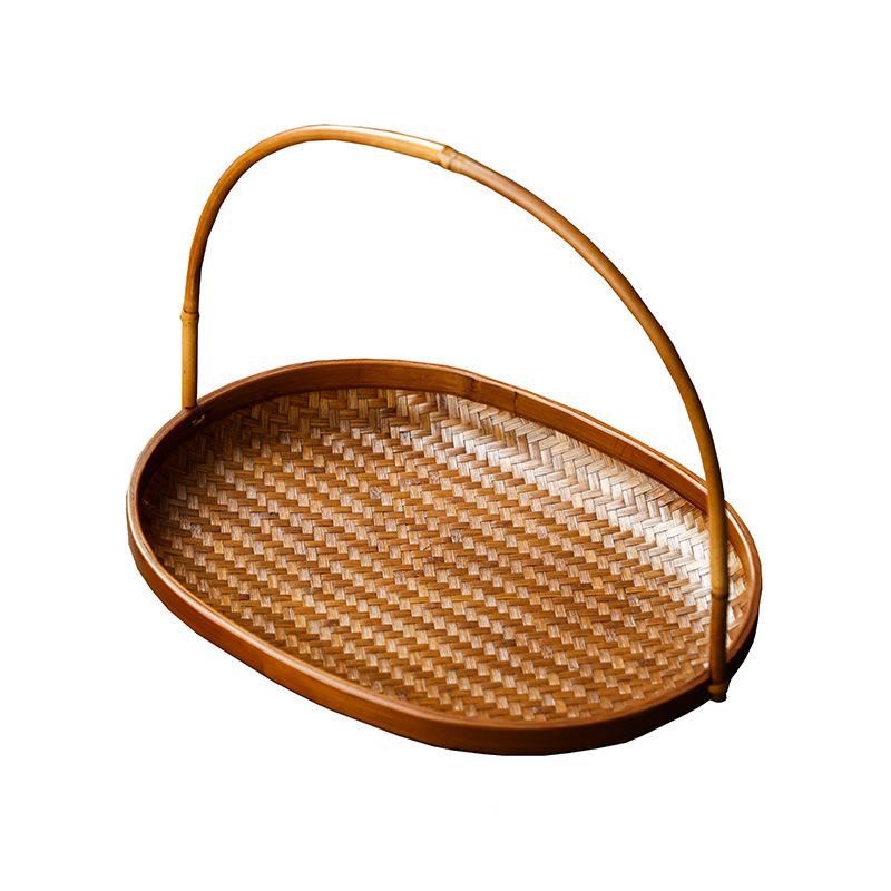 大提手工竹编漆篮古复中式家用收纳筐点心水果篮糕点托盘MOM小竹