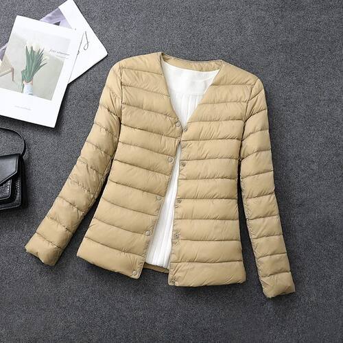 Single breasted long sleeved down jacket单排扣长袖羽绒外套女