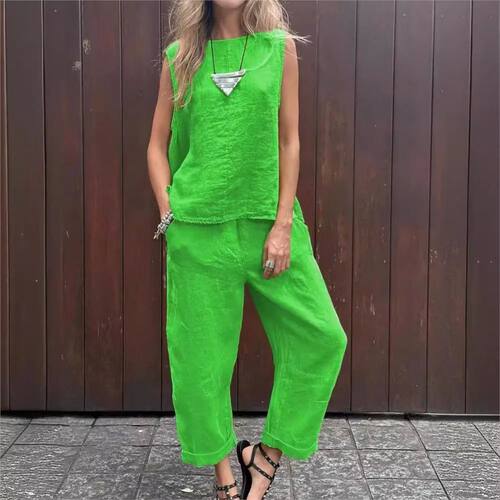 Sleeveless top loose pants two-piece set上衣宽松长裤两件套女