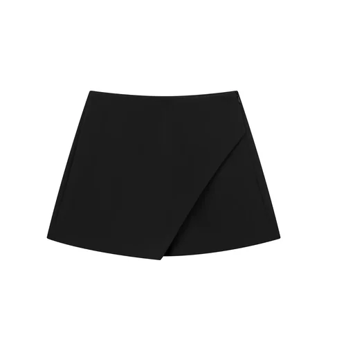 high waisted asymmetrical skirt pants 女式纯色高腰不对称裙裤