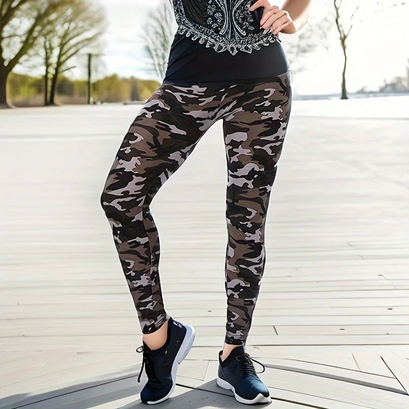 Camouflage letter printed bottom pants迷彩字母印花打底长裤女 - 实物图