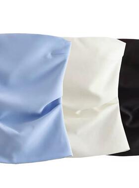 Solid color straples vest one neck top纯色抹胸背心一字领上衣