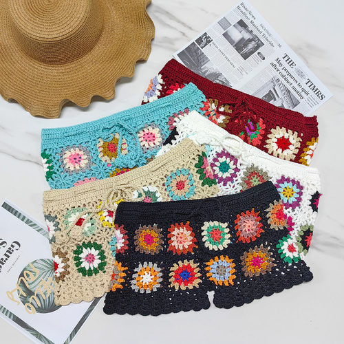 Hook flower splicing hollow shorts for woman钩花拼接镂空短裤