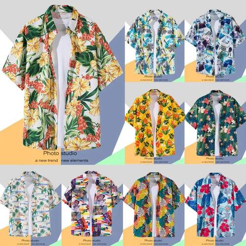 3D digital printed floral collar shirt3D数码印花花卉翻领衬衫