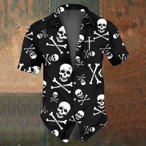 3D printed slimming short sleeved shirt 3D印花显瘦短袖衬衫男