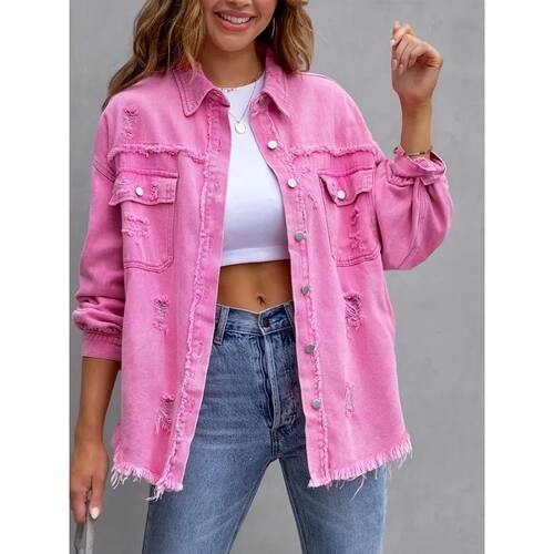 Ripped long sleeved denim jacket for women破洞长袖牛仔外套女