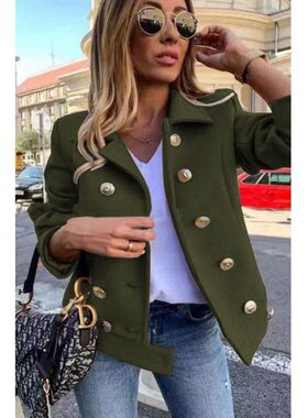 Slim fit long sleeved woolen jacket women 修身长袖毛呢外套女