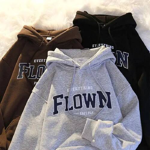 Letter printed fleece hooded sweatshirt 字母印花加绒连帽卫衣