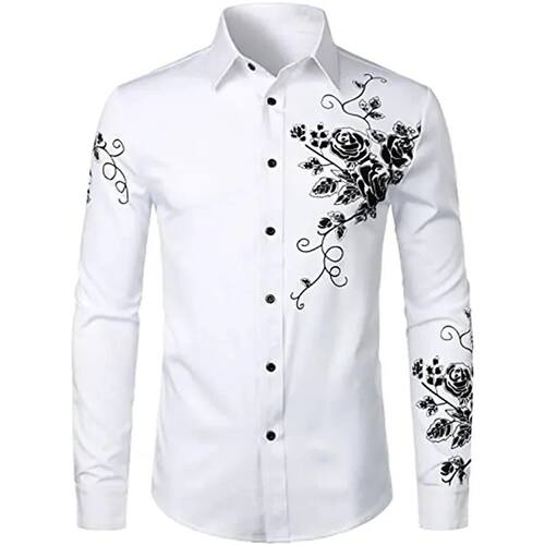 3D printed front shoulder slim fit shirt3D印花正肩修身衬衫男