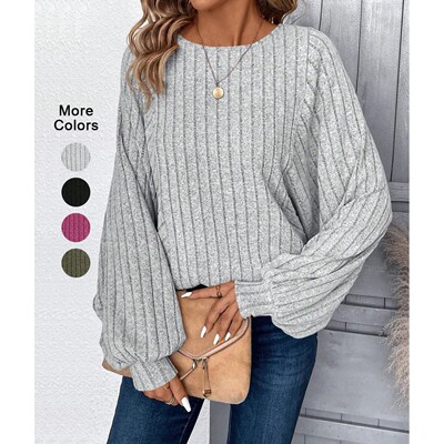 休闲套头宽松长袖上衣女Casual pullover loose long sleeved top