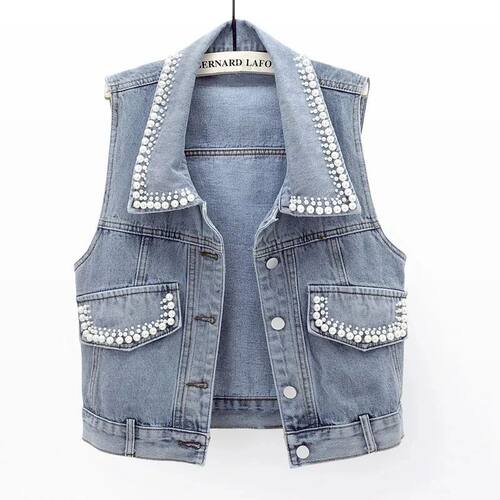 Single breasted denim vest jacket women 单排扣牛仔马甲外套女