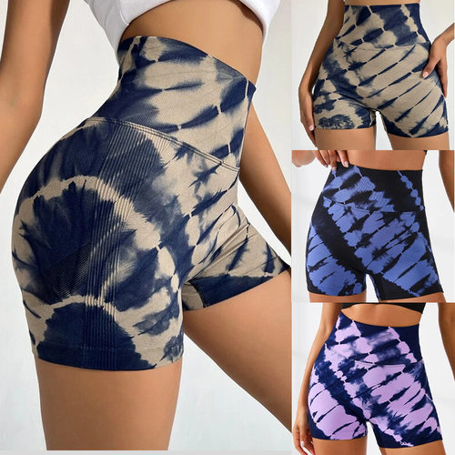 Tie dye high waisted yoga slimming shorts 扎染高腰瑜伽短裤女